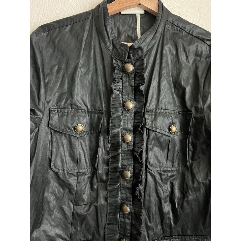Chicos Jacket Ruffle Shiny Womens Size Large Black Windbreaker - Picture 3 of 10